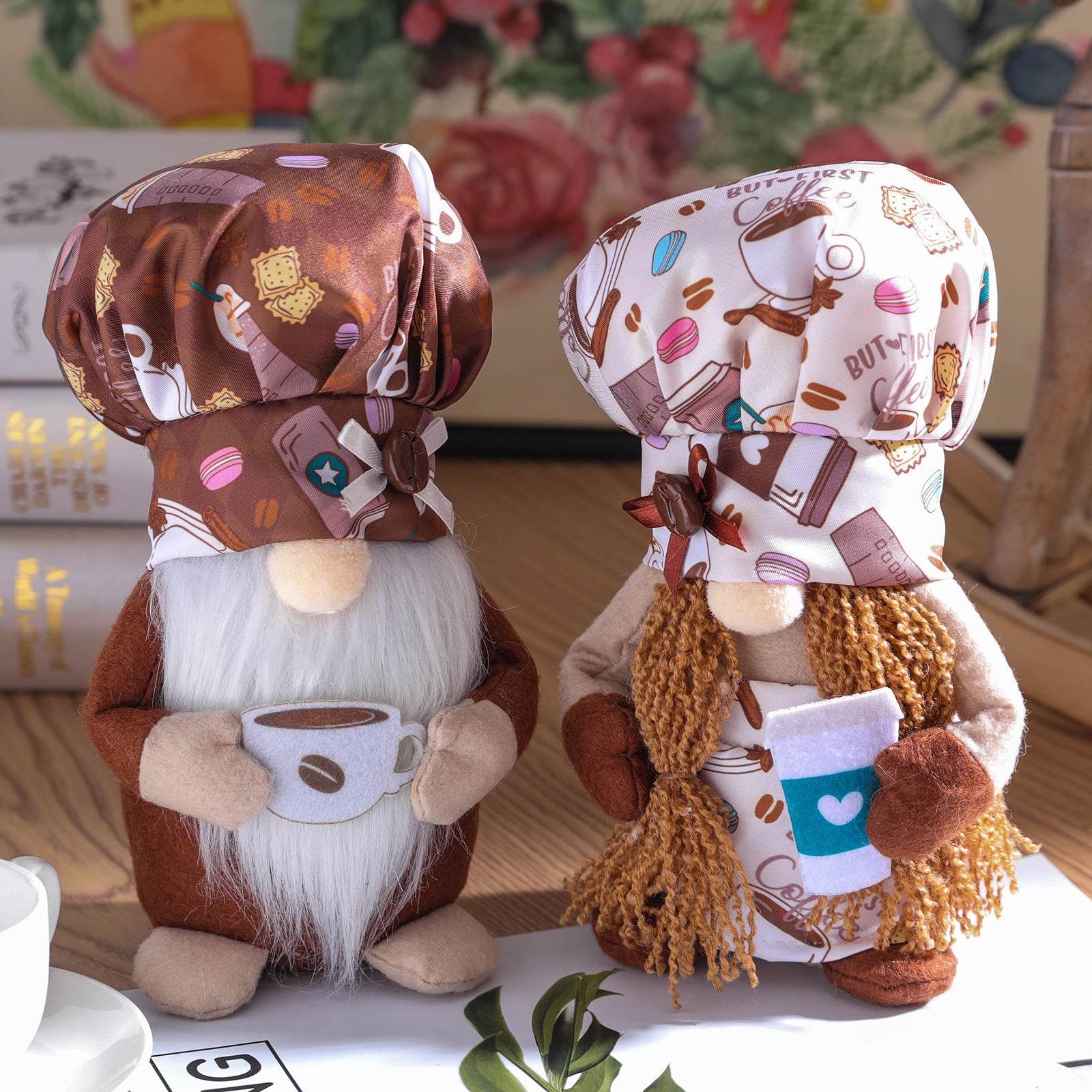 Plush Coffee Gnome Doll - Colorful Stuffed Decor For Tables, Desks & Holiday Display