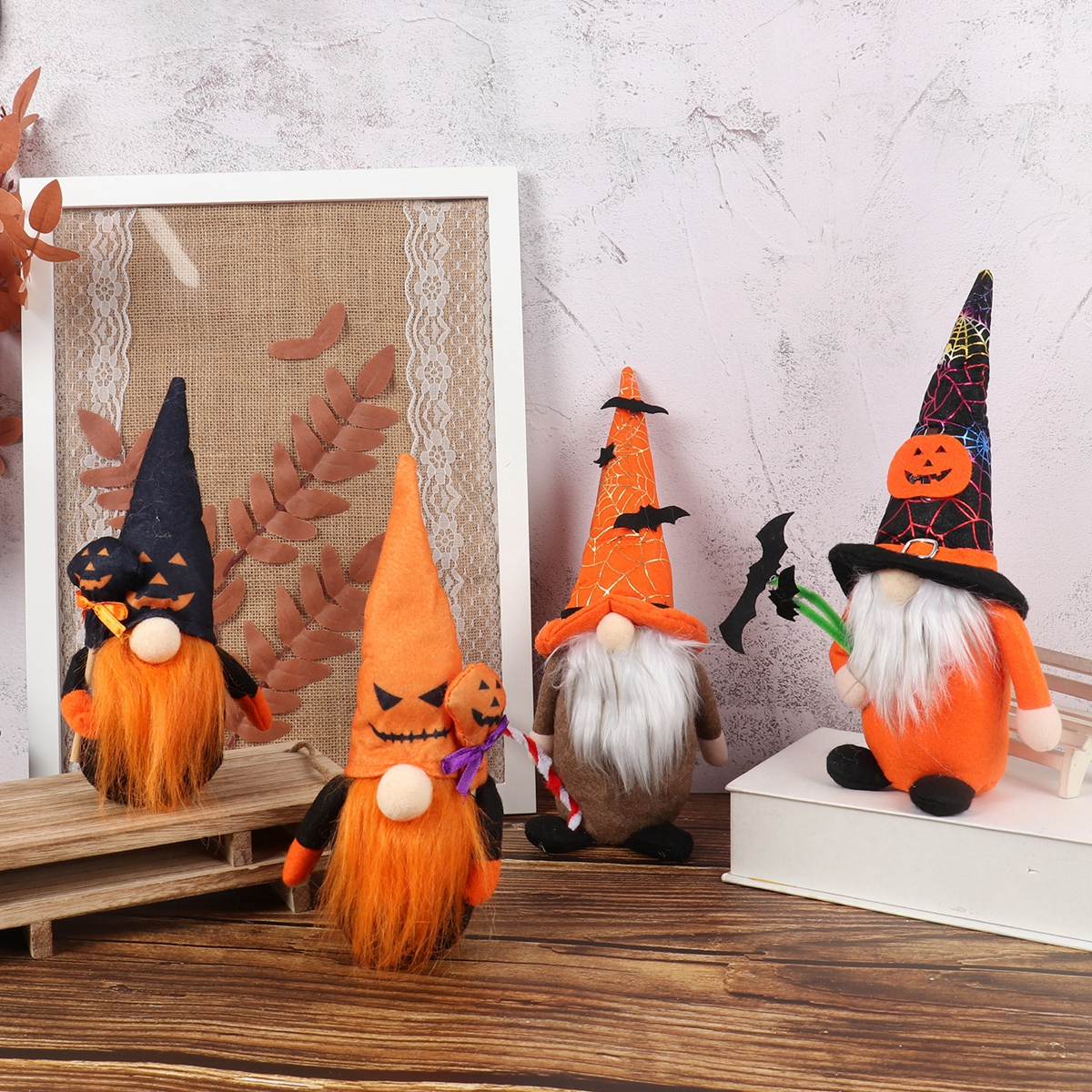 Ghost, Bat, Pumpkin Halloween Orange Gnomes
